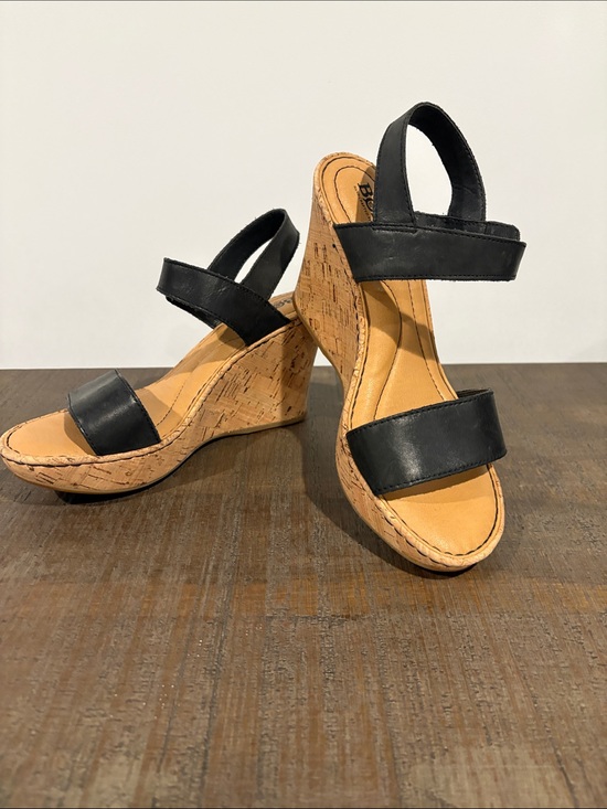 Born Shoes - Born Women's Black Cork Wedge Sandals - Black